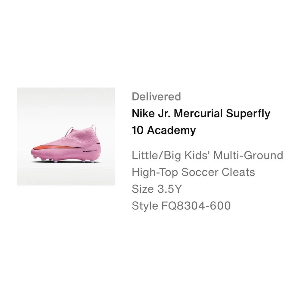 Nike Jr. Mercurial Superfly 10 Academy Kids Multi Ground Soccer Cleats Pink 3.5